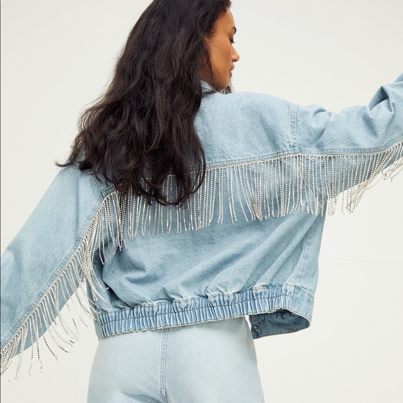 Free People Jackets & Blazers - NWT Free People Comet Fringe Denim Bomber Jacket